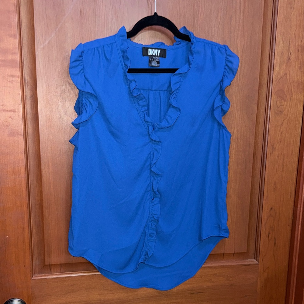 DKNY Women's Blue Ruffle Sleeve Blouse